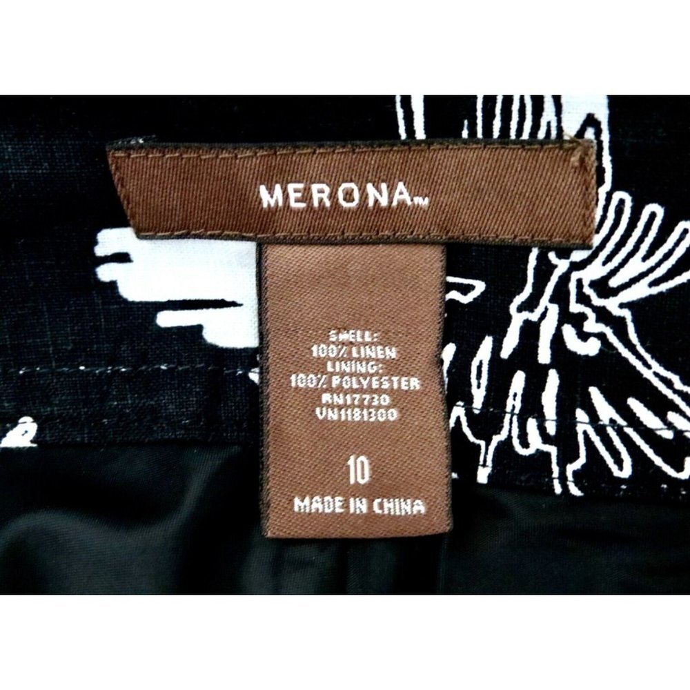 NEW! MERONA 100% Linen Floral Skirt Waist Tie Black SZ 10 - Picture 5 of 5